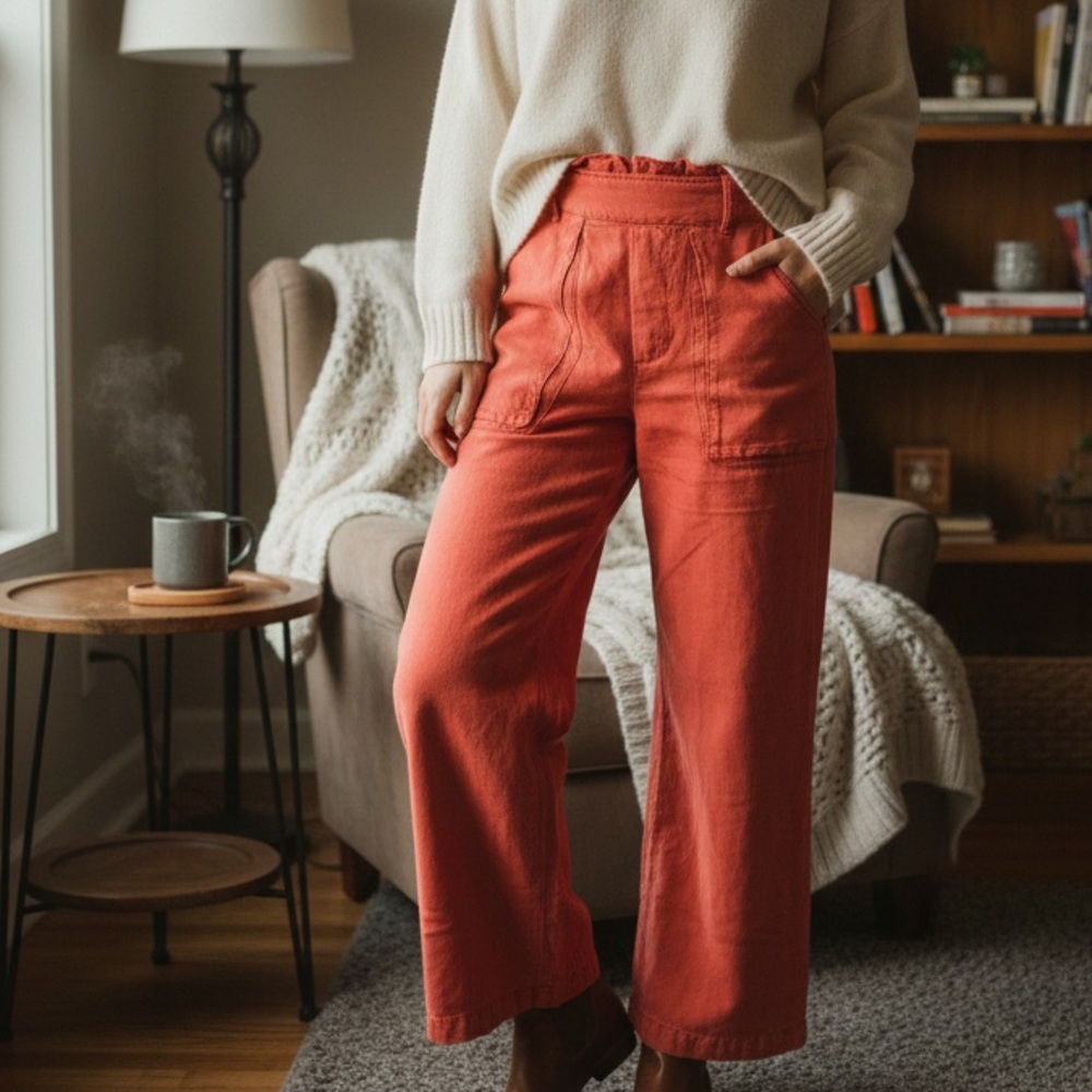 Elegant Coral Wide Leg Pants